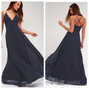 Lulus Madalyn Navy Blue Lace Maxi Dress